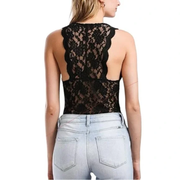 Buckle BKE Black Sleeveless Lace Bodysuit Cutout Sheer Lace V-Neck Size Large - Picture 3 of 14